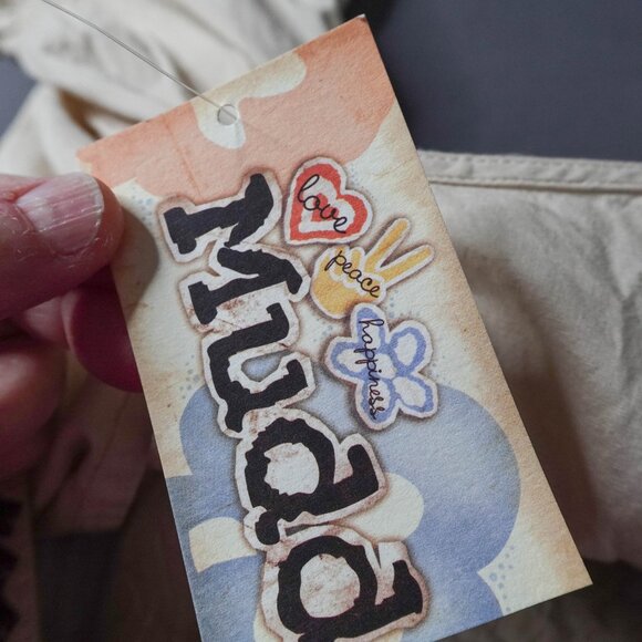 Mudd Womens Top Small Tan Boho Peplum Indie Artsy Clean Girl Studded NEW - Picture 8 of 14